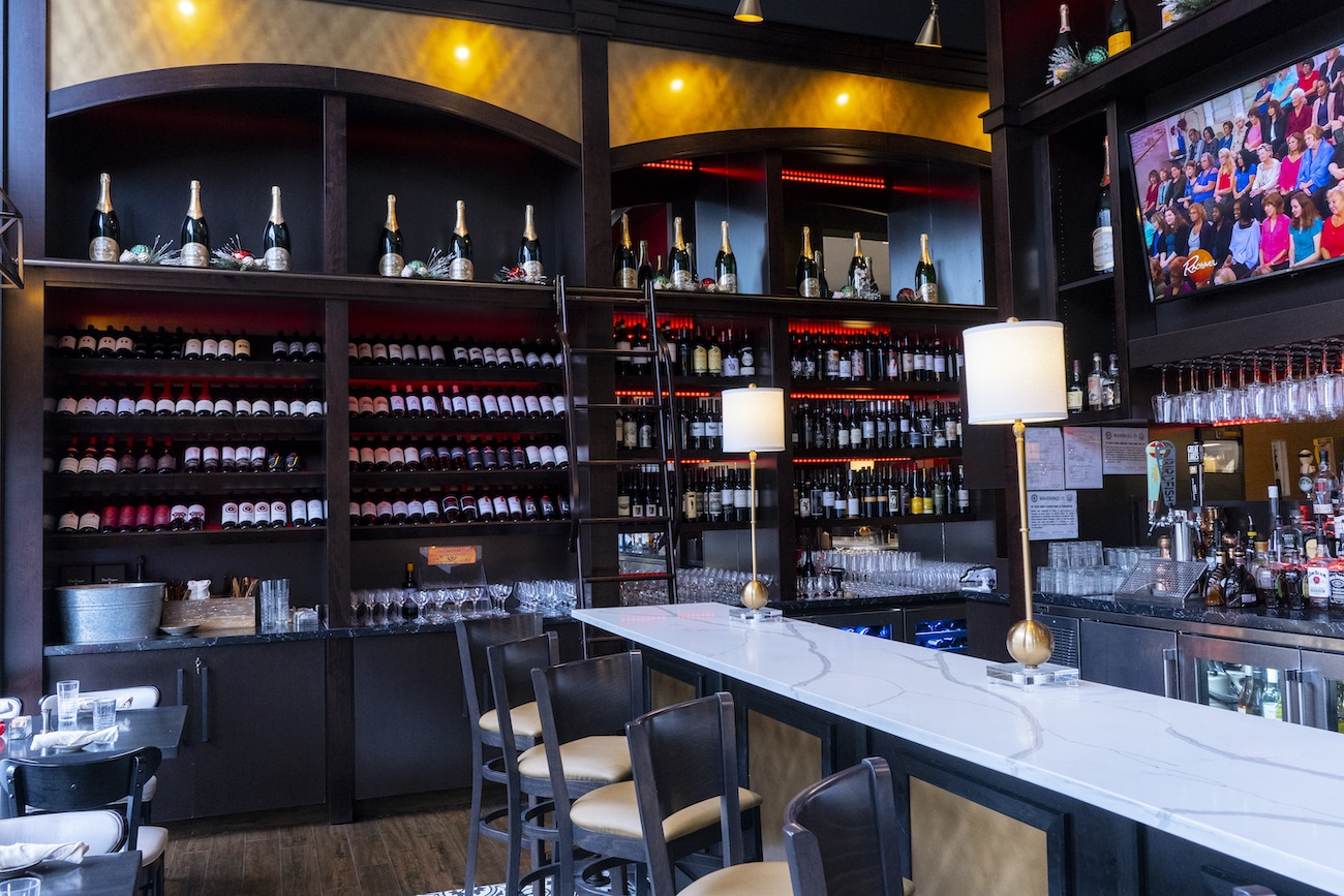 The bar and wine cabinet at the Bistro